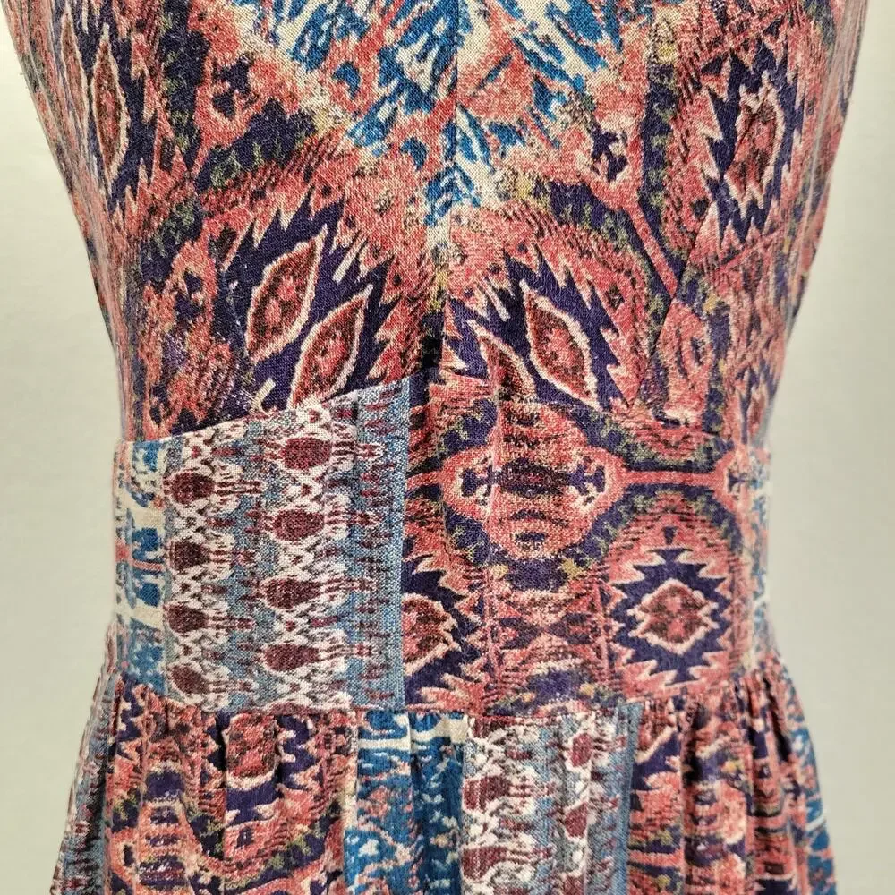 Lucky Brand Dress Women's Medium Sleeveless Smocked Waist Pockets Boho Aztec - Picture 6 of 13